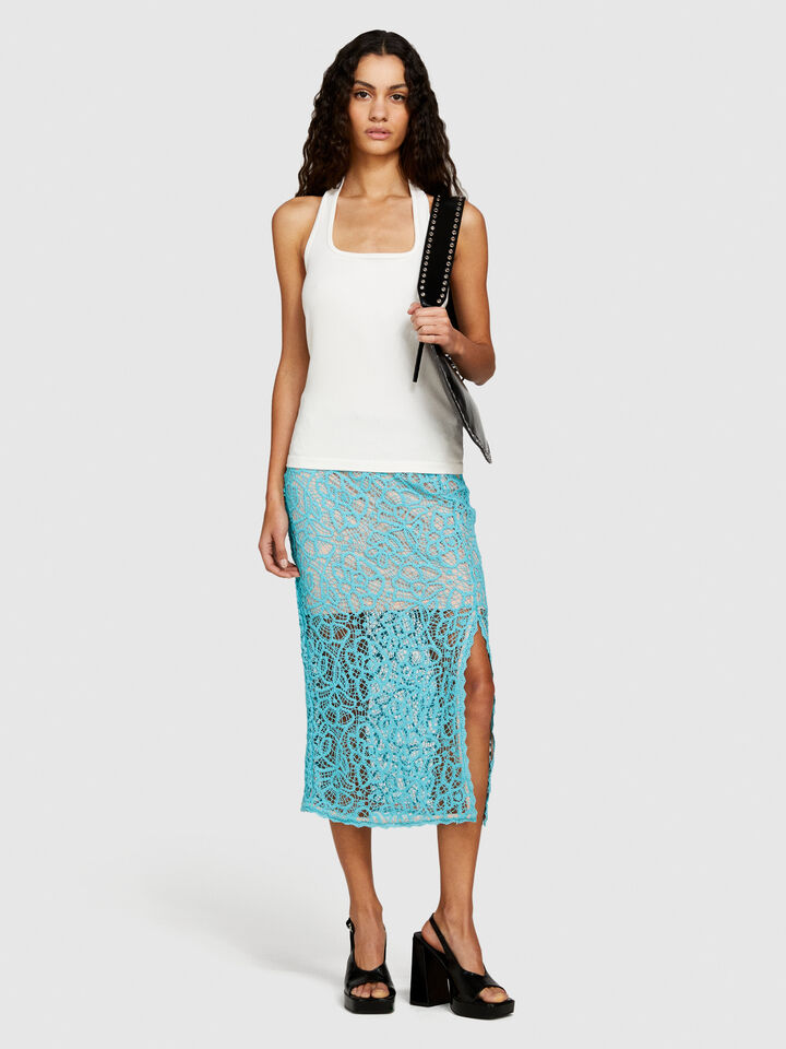 Midi skirt in crochet - women's midi skirts - Turquoise | Sisley image number 1
